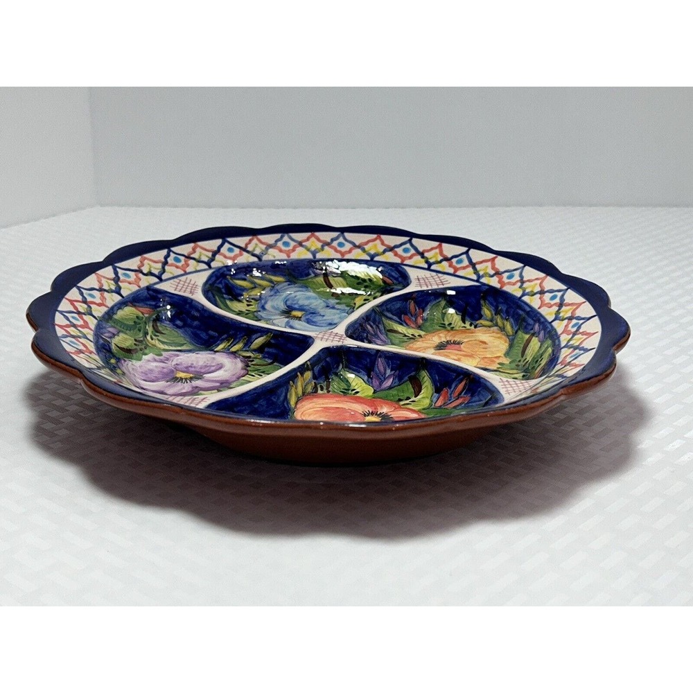 Vintage Floral Hand Painted Divided Serving Pottery‎ Tray Made in Portugal - Picture 3 of 13